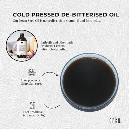 Orku 1L Organic Neem Seed Oil - Debitterised Cold Pressed Azadirachtin Indica