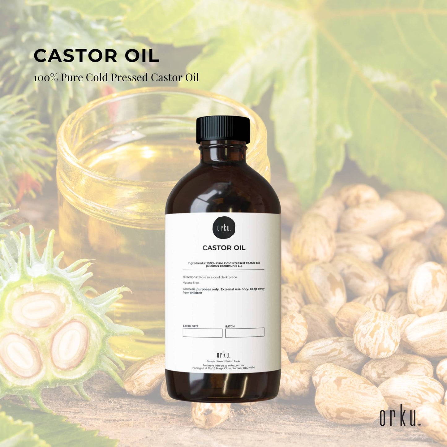 Orku 500ml Organic Castor Oil - Hexane Free Cold Pressed