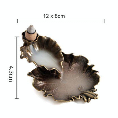 Bronze Lotus Leaf Inverted Incense Burner - Antique Indoor - Copper Colour