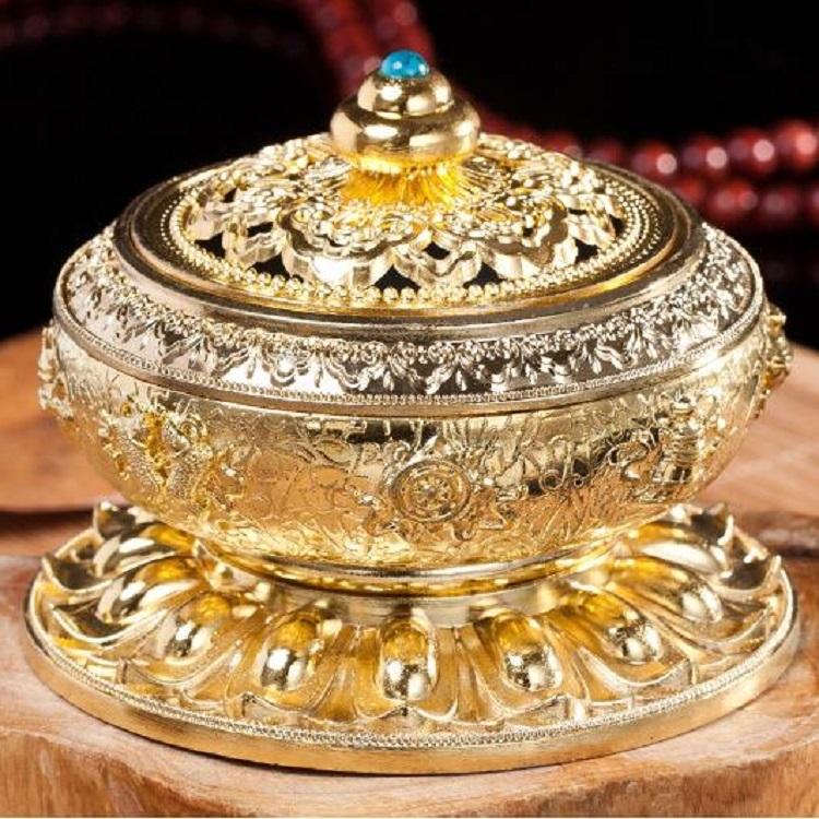 Medium Eight Treasure Incense Burner Decoration - Perfect for Home - Gold
