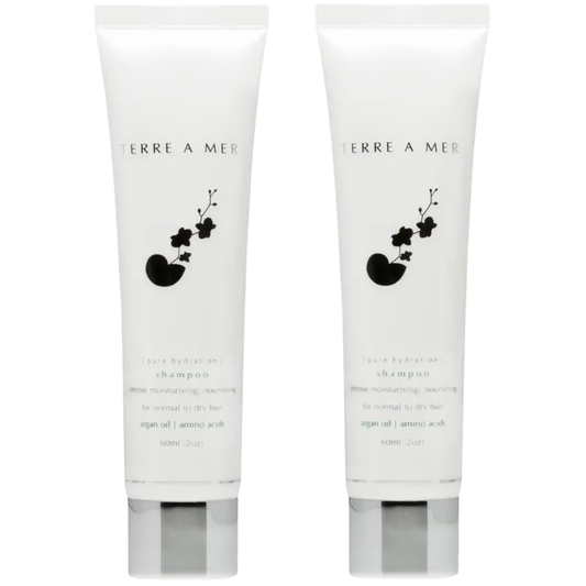 2x Terre A Mer Pure Hydration Amino Acid/Argan Oil Shampoo - 60ml Travel Size