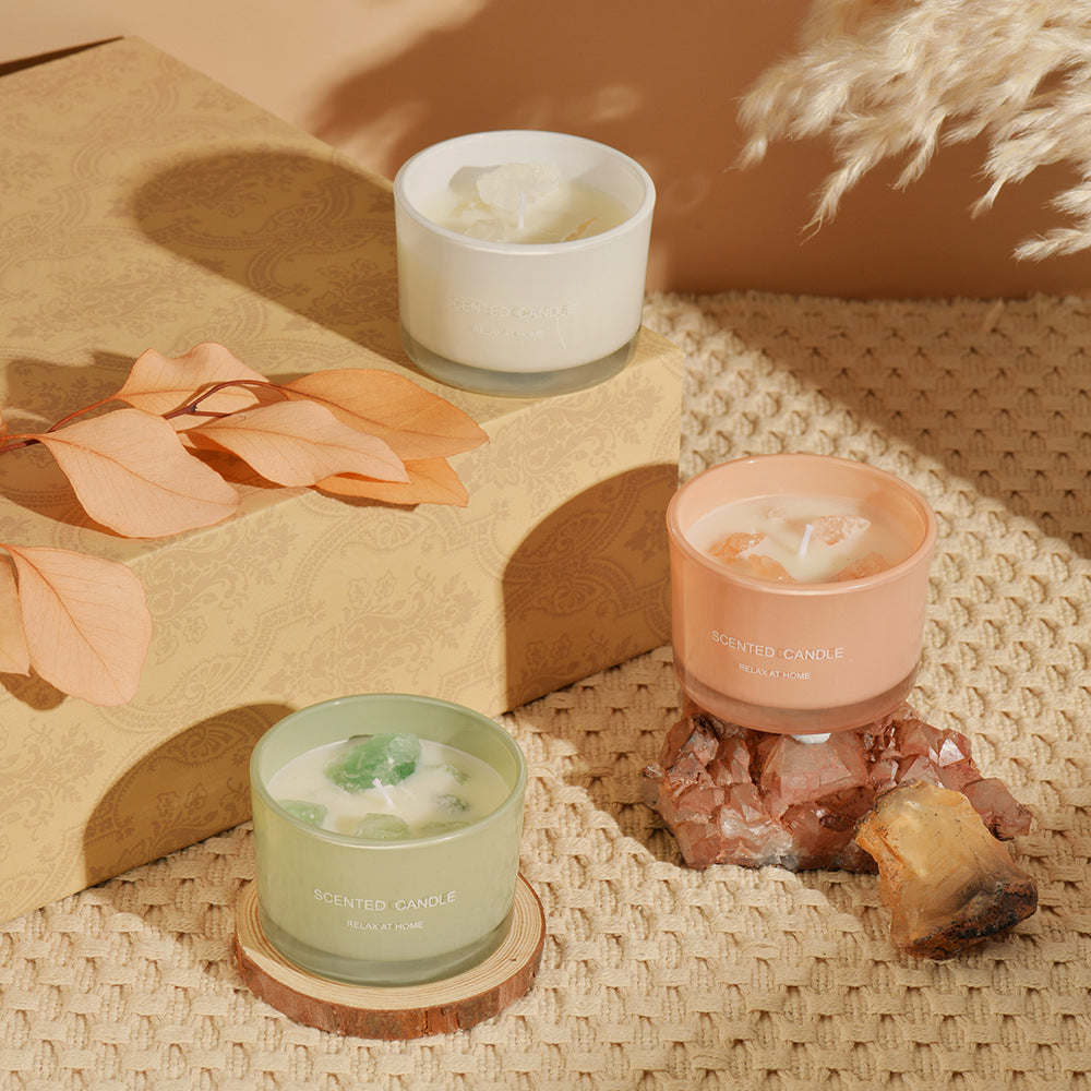 3 PCS (Blue bell)Macaron Crystal Stone Scented Candle - Aromatherapy Gift